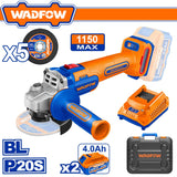 Wadfow by Winland P20S/20V Lithium-Ion Cordless Angle Grinder 1150W WLAPB512 WAD-CT