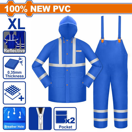 Wadfow 100% NEW PVC Waterproof Rain Coat Suit Set w/Reflective Strip & Breathable Design