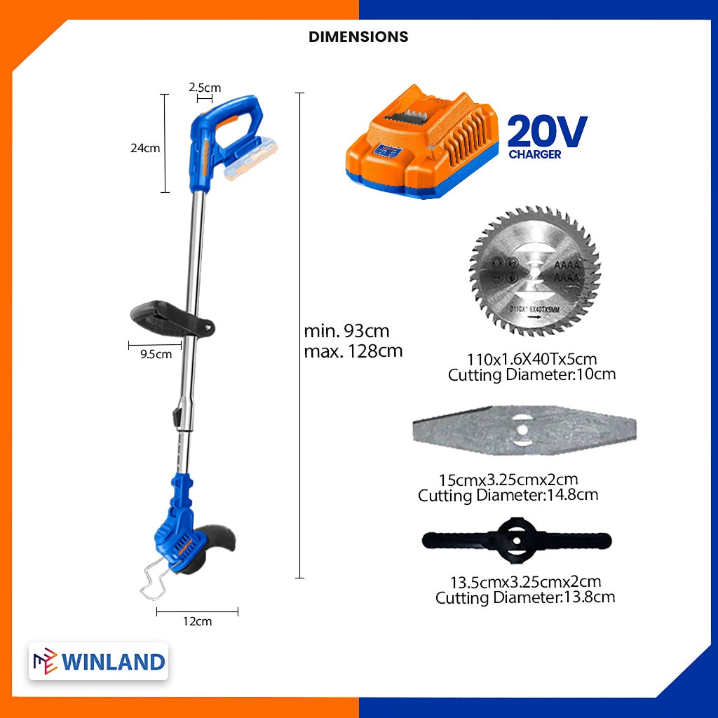 Wadfow P20S/20V Lithium-Ion Cordless Grass Trimmer Weeder Lawn Mower WGTP5116 WAD-CT