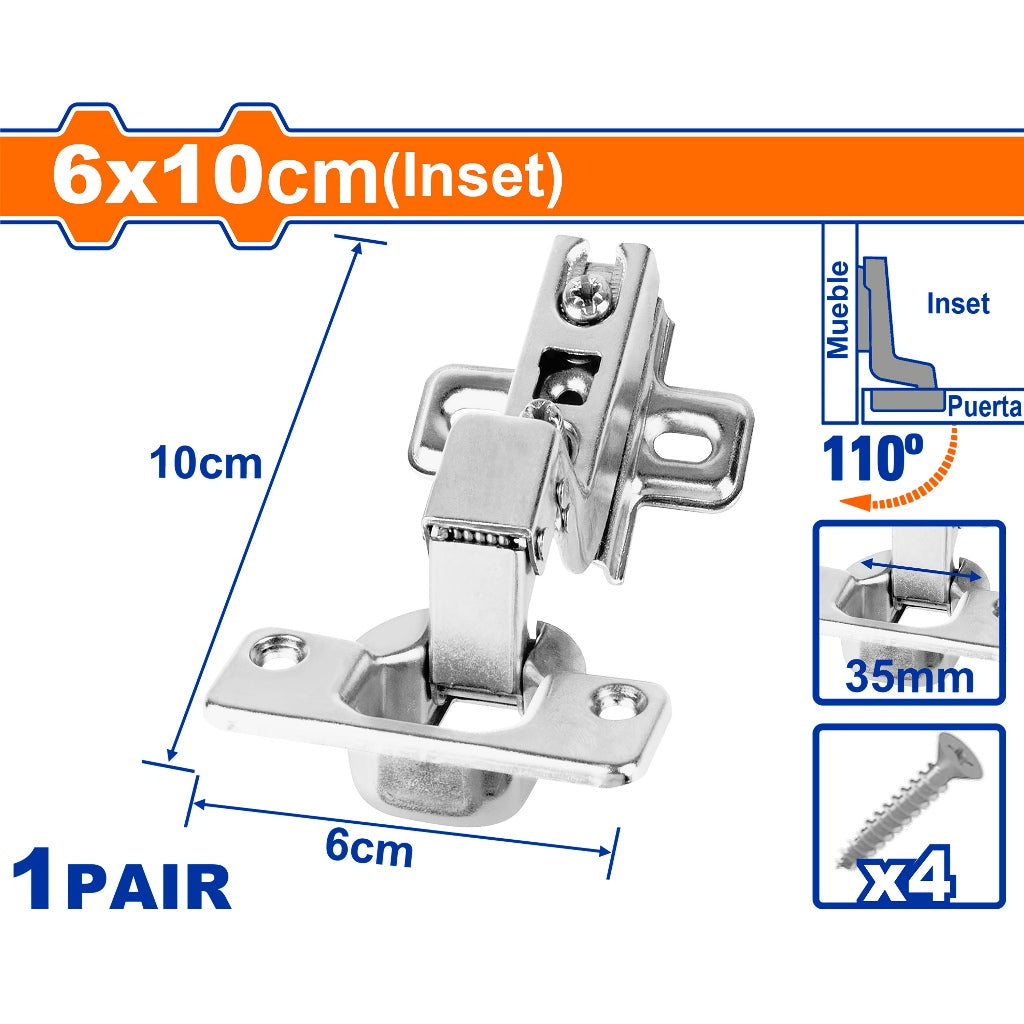 Wadfow  6 x 10cm Concealed Hinges Cabinet / Hydraulic Hinges (Cabinet Door Hinges) WAD-HT
