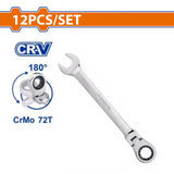 Wadfow  12PCS/Set (8-19mm) Flexible Head Ratchet Wrenches Spanner Set WSP5212 WAD-HT