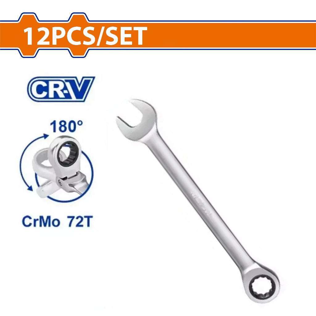 Wadfow 12PCS/Set (8-19mm) Cr-Mo + CR-V Ratchet Spanner Set WSP4212 WAD-HT
