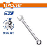 Wadfow 12PCS/Set (8-19mm) Cr-Mo + CR-V Ratchet Spanner Set WSP4212 WAD-HT