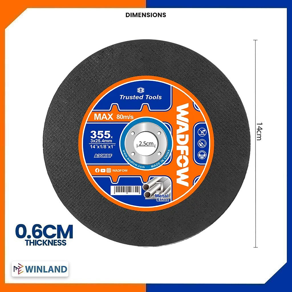 Wadfow  14in 355mm Abrasive Metal Cutting Disc Cut Off Wheel for Cut Off Machine WAC9314