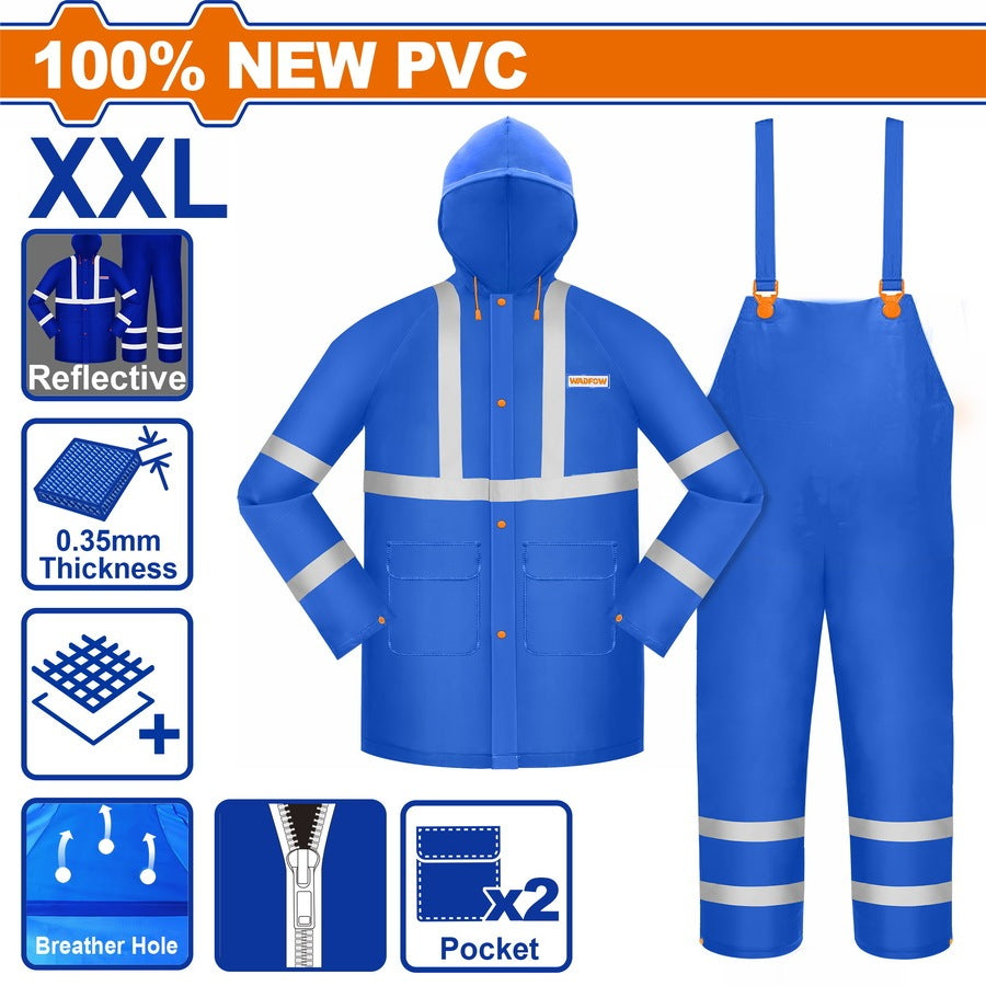 Wadfow 100% NEW PVC Waterproof Rain Coat Suit Set w/Reflective Strip & Breathable Design