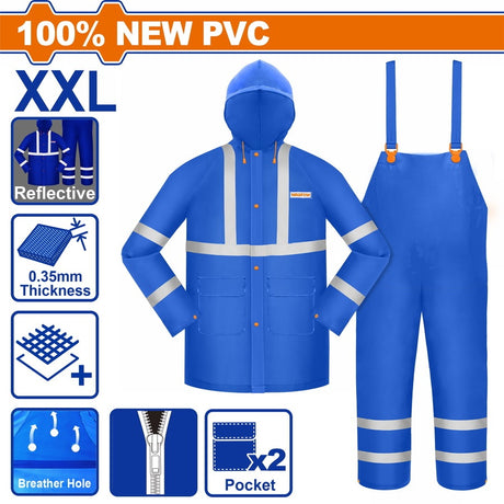 Wadfow 100% NEW PVC Waterproof Rain Coat Suit Set w/Reflective Strip & Breathable Design