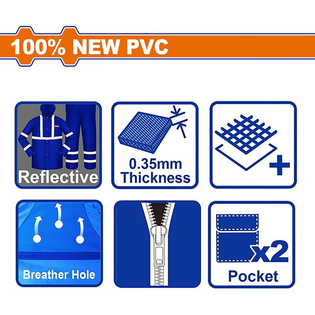 Wadfow 100% NEW PVC Waterproof Rain Coat Suit Set w/Reflective Strip & Breathable Design