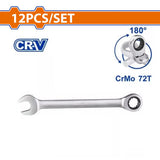 Wadfow 12PCS/Set (8-19mm) Cr-Mo + CR-V Ratchet Spanner Set WSP4212 WAD-HT