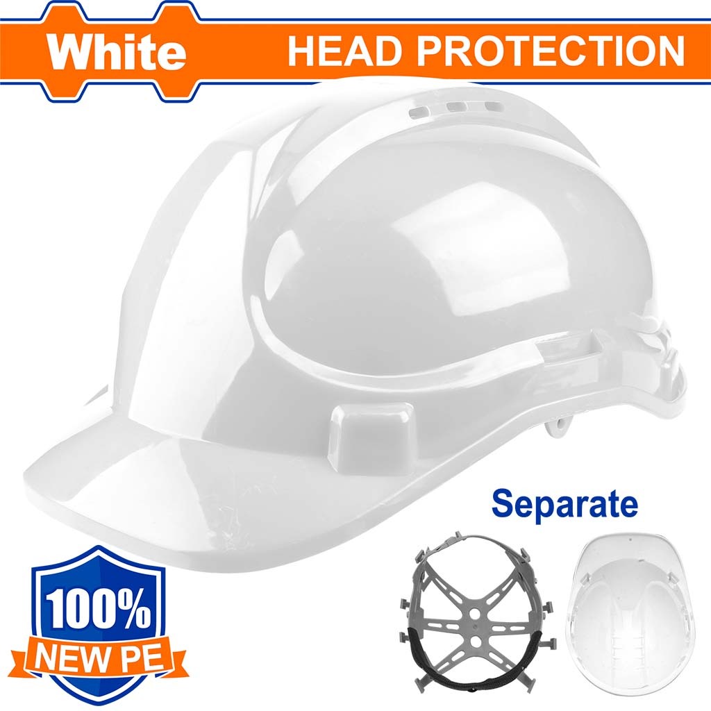 Wadfow 100% HDPE Safety Helmet Hard Hat Plastic Material with Chin Strap WSH130 (WHT)