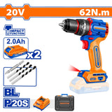 Wadfow P20S/20V Lithium-Ion Compact Brushless Cordless Impact Drill 62Nm WCDP6281 WAD-CT