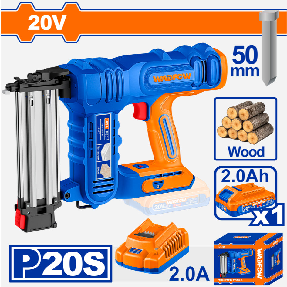 Wadfow P20S/20V Cordless Brad Nailer for Wall Wood Nailing (WCT)