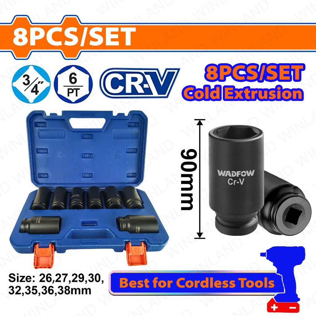 Wadfow Set of 8-Pieces 3/4inches Dr. Deep Impact Socket Set WMS4D09 WAD-HT