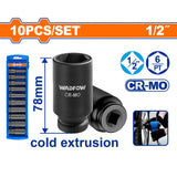 Wadfow 10pieces/Set 1/2inches Cr-Mo Dr.Deep Impact Socket Set WMSD202 WAD-HT