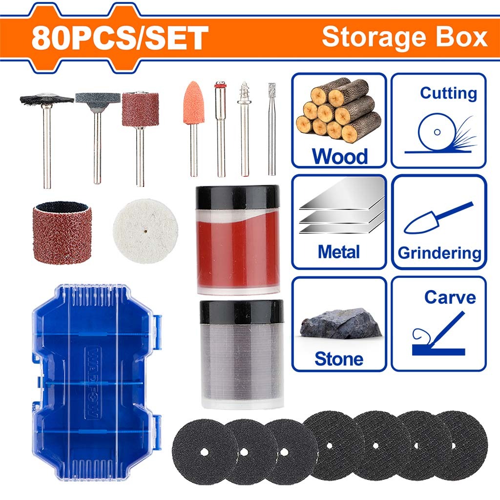 Wadfow 10pcs-80pcs Mini Grinding Drill Accessories Set Sold Per Case (WHT)