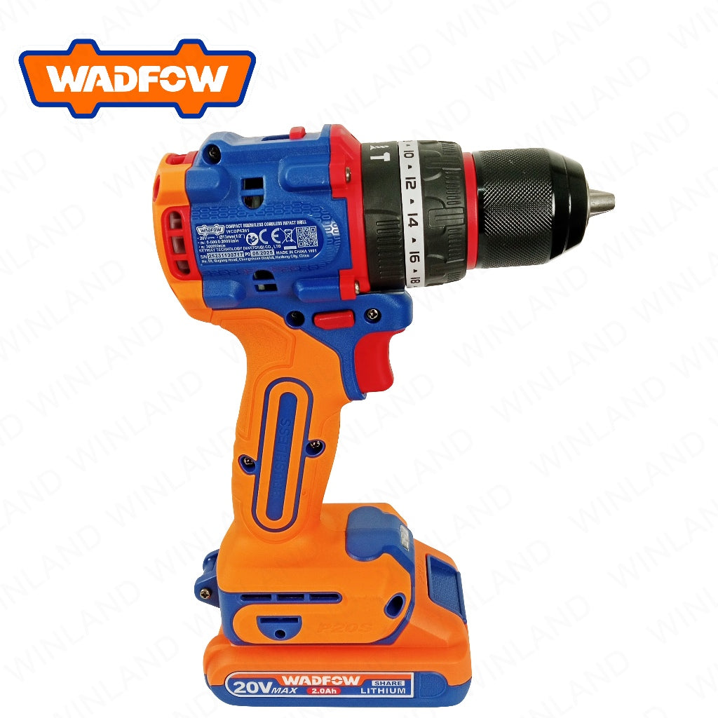 Wadfow P20S/20V Lithium-Ion Compact Brushless Cordless Impact Drill 62Nm WCDP6281 WAD-CT