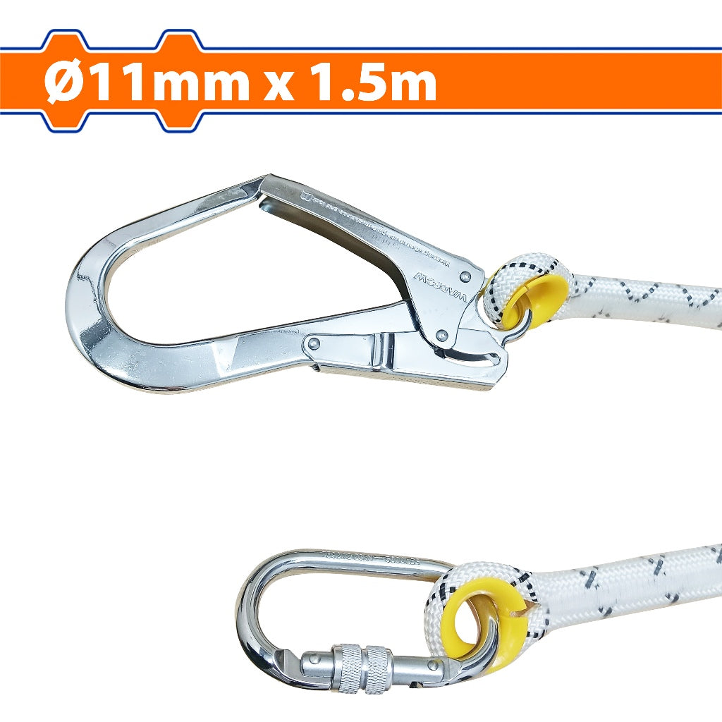 Wadfow  Safety Rope/Lanyard Elastic with 2x Hooks Steel Look 11mm x 1.5m/1.95mm WAQS2515/WAQS2520 WAD-HT