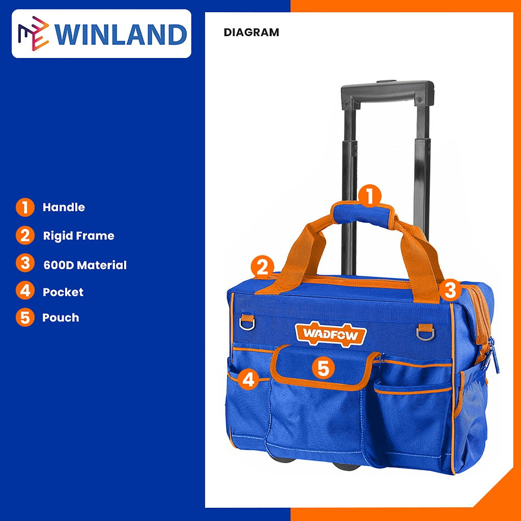 Wadfow by Winland 19inches Industrial Rolling Rigid Tool Bag Storage Organizer Box Max.20KG WTGR102