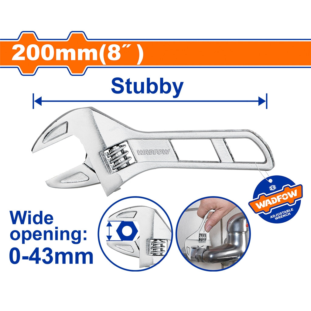 Wadfow Stubby Adjustable Wrench 8" inches (WHT)