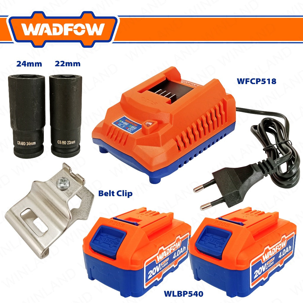 Wadfow by Winland P20S/20V Brushless Motor Lithium-Ion Cordless Impact Wrench 780NM WCD1B78 WAD-CT