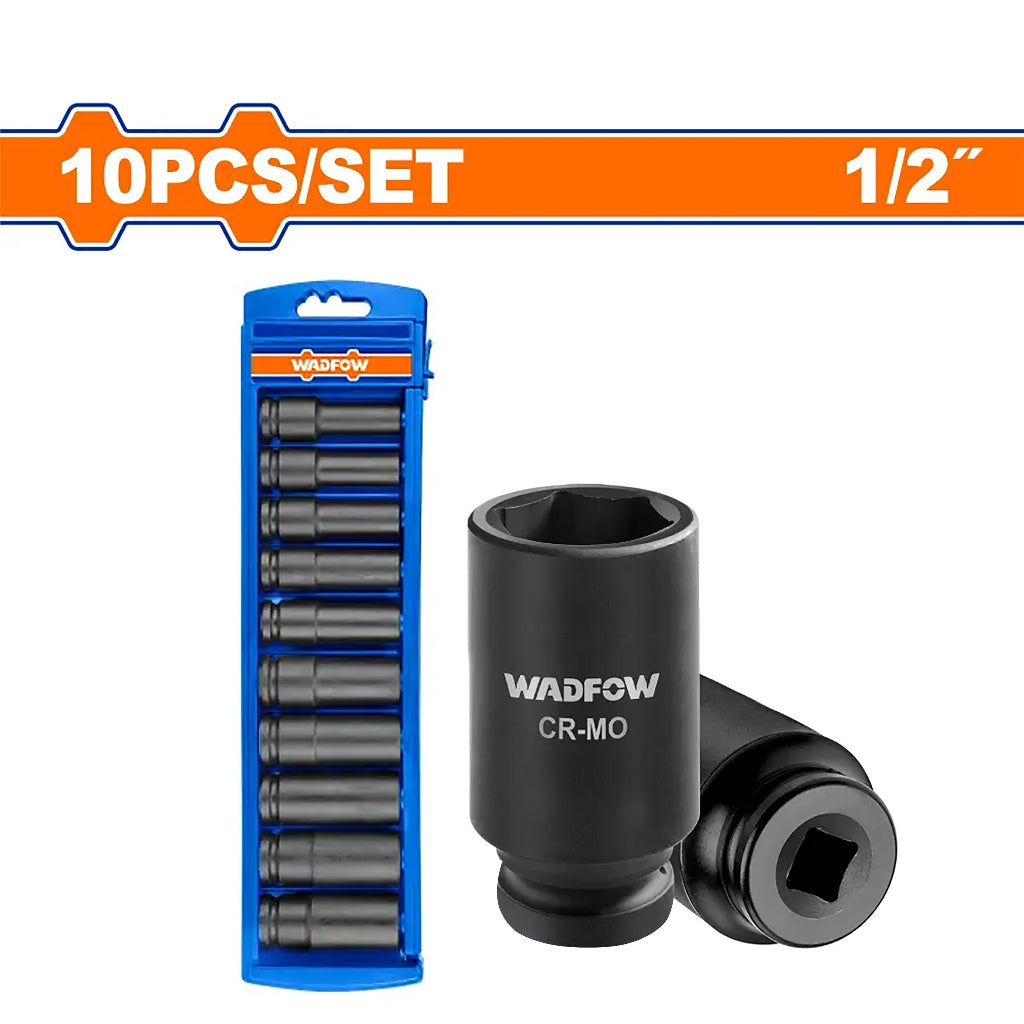 Wadfow 10pieces/Set 1/2inches Cr-Mo Dr.Deep Impact Socket Set WMSD202 WAD-HT