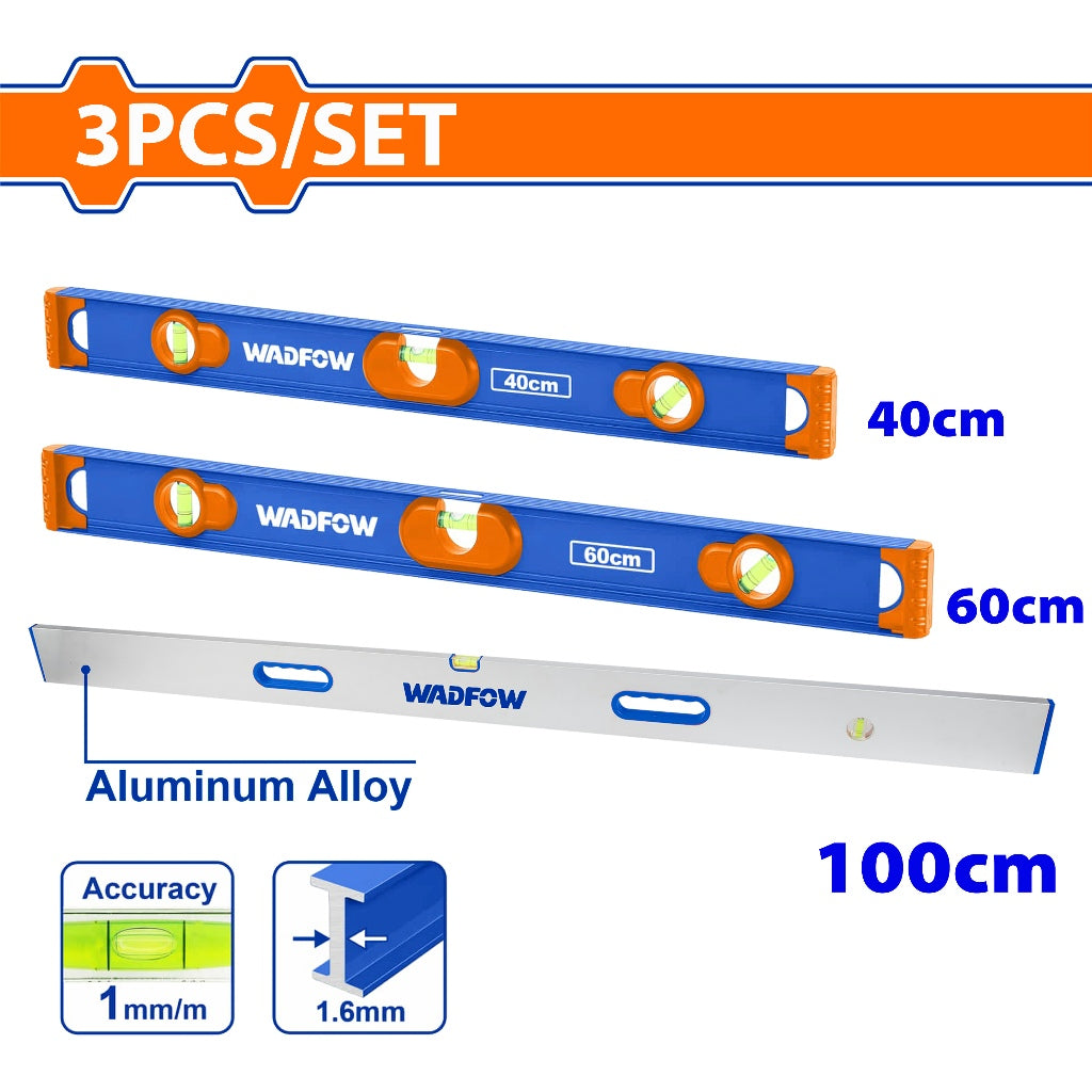 Wadfow  3PCS/Set Aluminum Spirit Level Set with High Accuracy Vials WSL56G03 WAD-HT