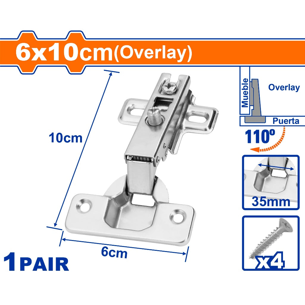 Wadfow  6 x 10cm Concealed Hinges Cabinet / Hydraulic Hinges (Cabinet Door Hinges) WAD-HT