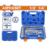 Wadfow 43PCS/Set Chrome Plated 1/4inches and 1/2inches Socket Set WST3D43 WAD-HT