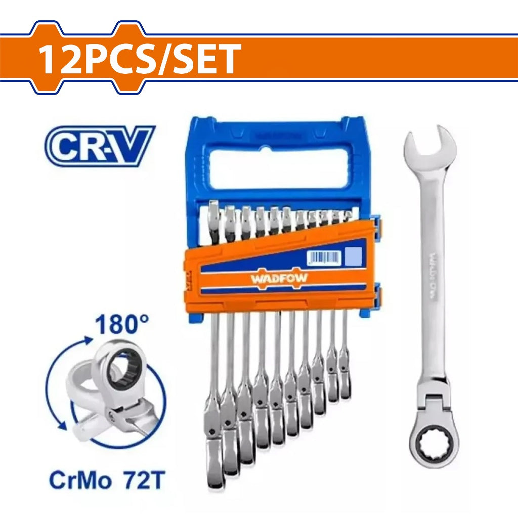 Wadfow  12PCS/Set (8-19mm) Flexible Head Ratchet Wrenches Spanner Set WSP5212 WAD-HT