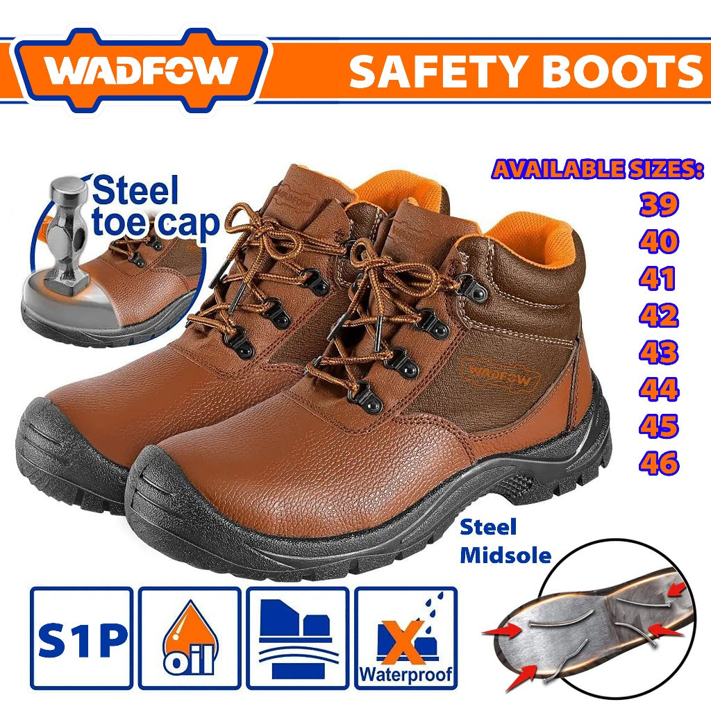 Wadfow Safety Boots, S1P Class, Leather Use for Work Protection Steel Toe & Midsole
