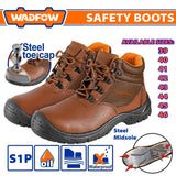 Wadfow Safety Boots, S1P Class, Leather Use for Work Protection Steel Toe & Midsole
