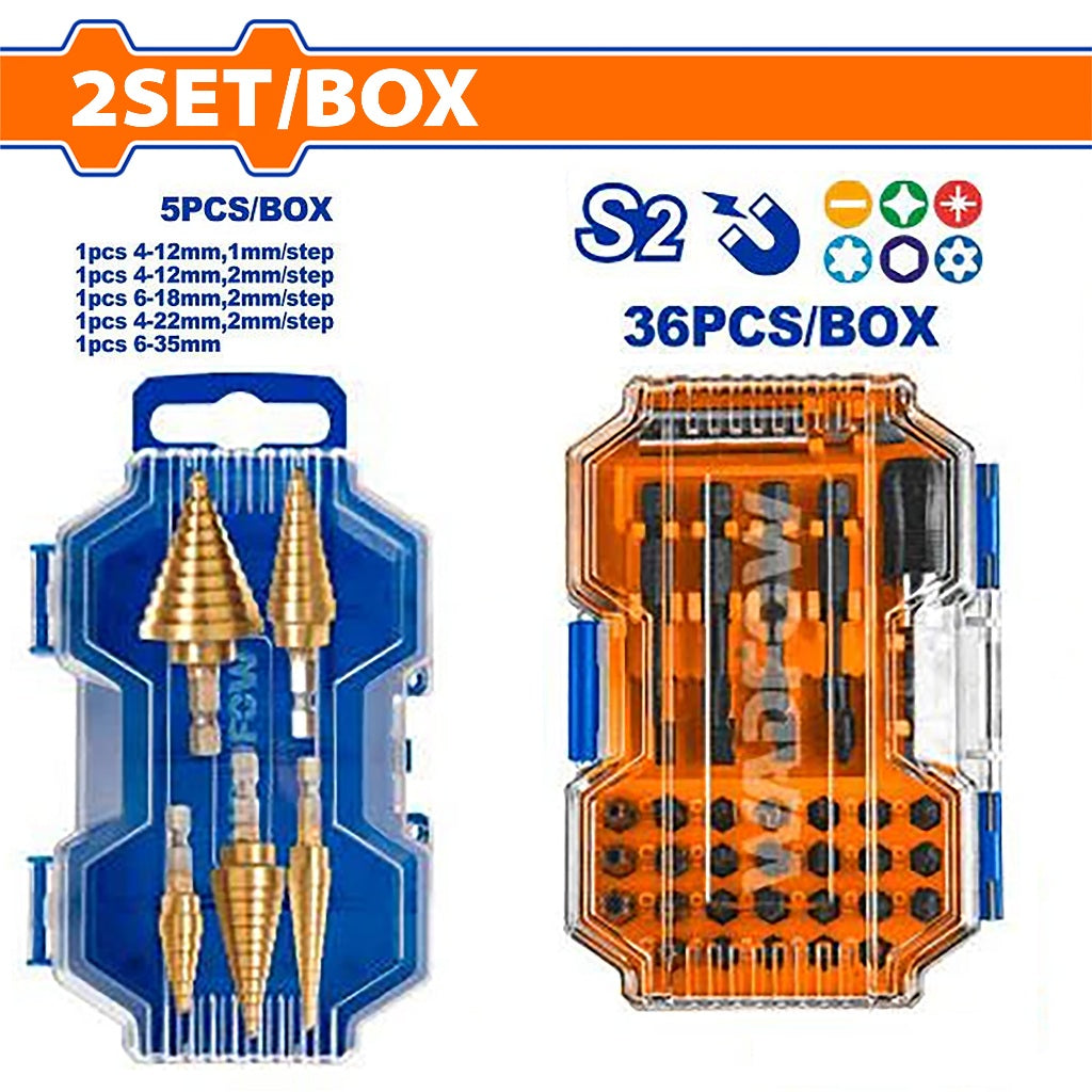 Wadfow by Winland 41PCS/Set Step Drill Bits and Impact Screwdriver Bits Combo Set WJD0371 WAD-HT