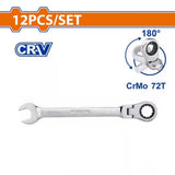 Wadfow  12PCS/Set (8-19mm) Flexible Head Ratchet Wrenches Spanner Set WSP5212 WAD-HT