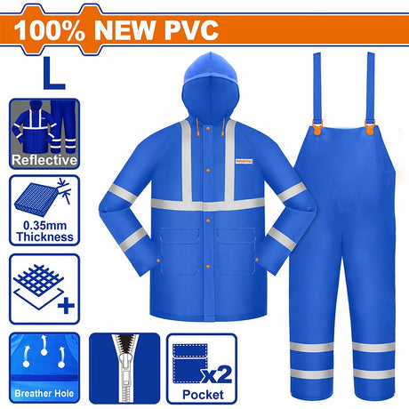 Wadfow 100% NEW PVC Waterproof Rain Coat Suit Set w/Reflective Strip & Breathable Design