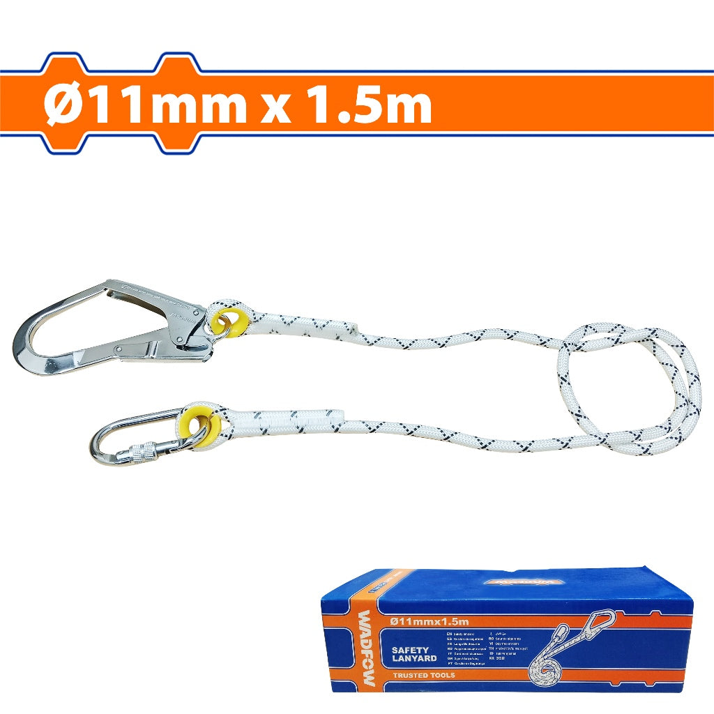 Wadfow  Safety Rope/Lanyard Elastic with 2x Hooks Steel Look 11mm x 1.5m/1.95mm WAQS2515/WAQS2520 WAD-HT