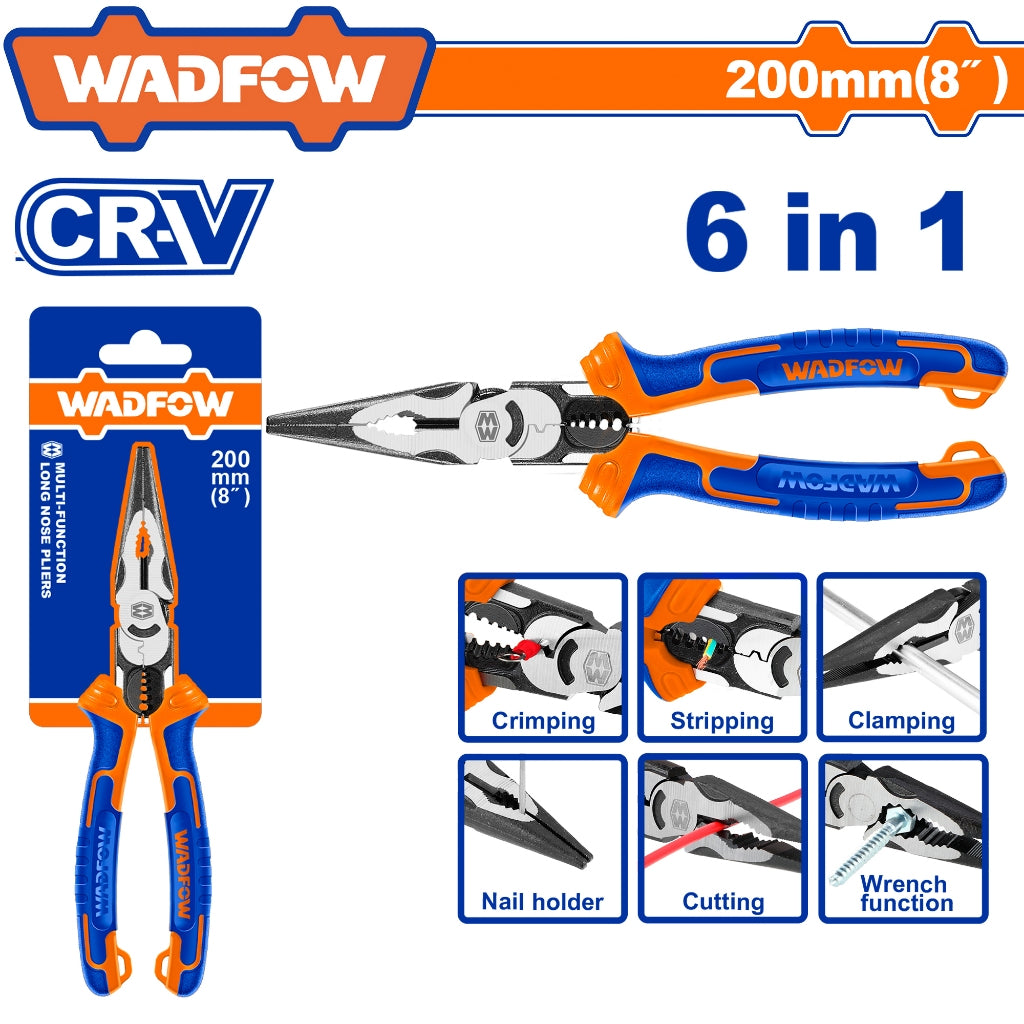 Wadfow 6 in 1 Multi-Function Long Nose Pliers 200mm(8") WPL2778 WAD-HT