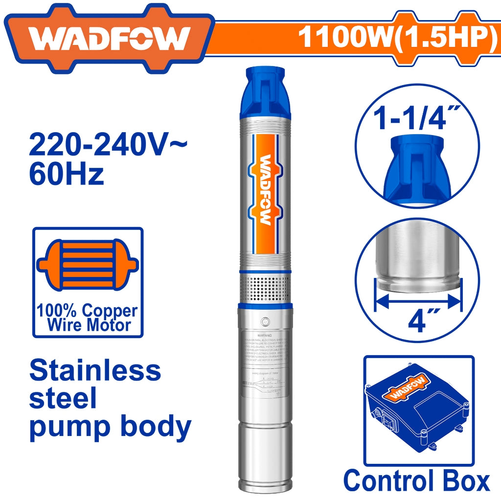 Wadfow 4 Inches Deep Well Pump Stainless Body 1100W (1.5Hp) WWPD6041-5 WAD-PT