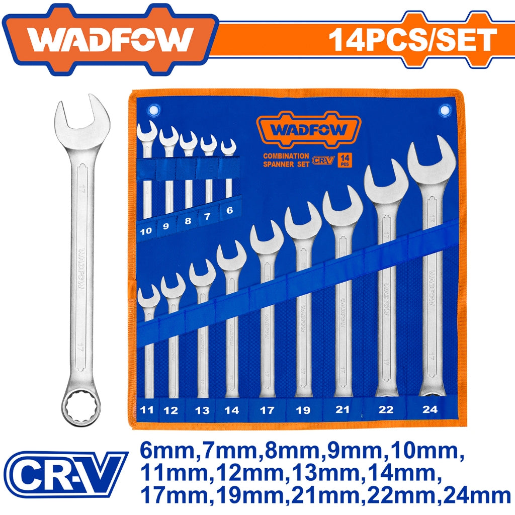 Wadfow 14pcs Cr-V Steel Combination Spanner Wrench Set Chrome Plated WSP1M24 WAD-HT