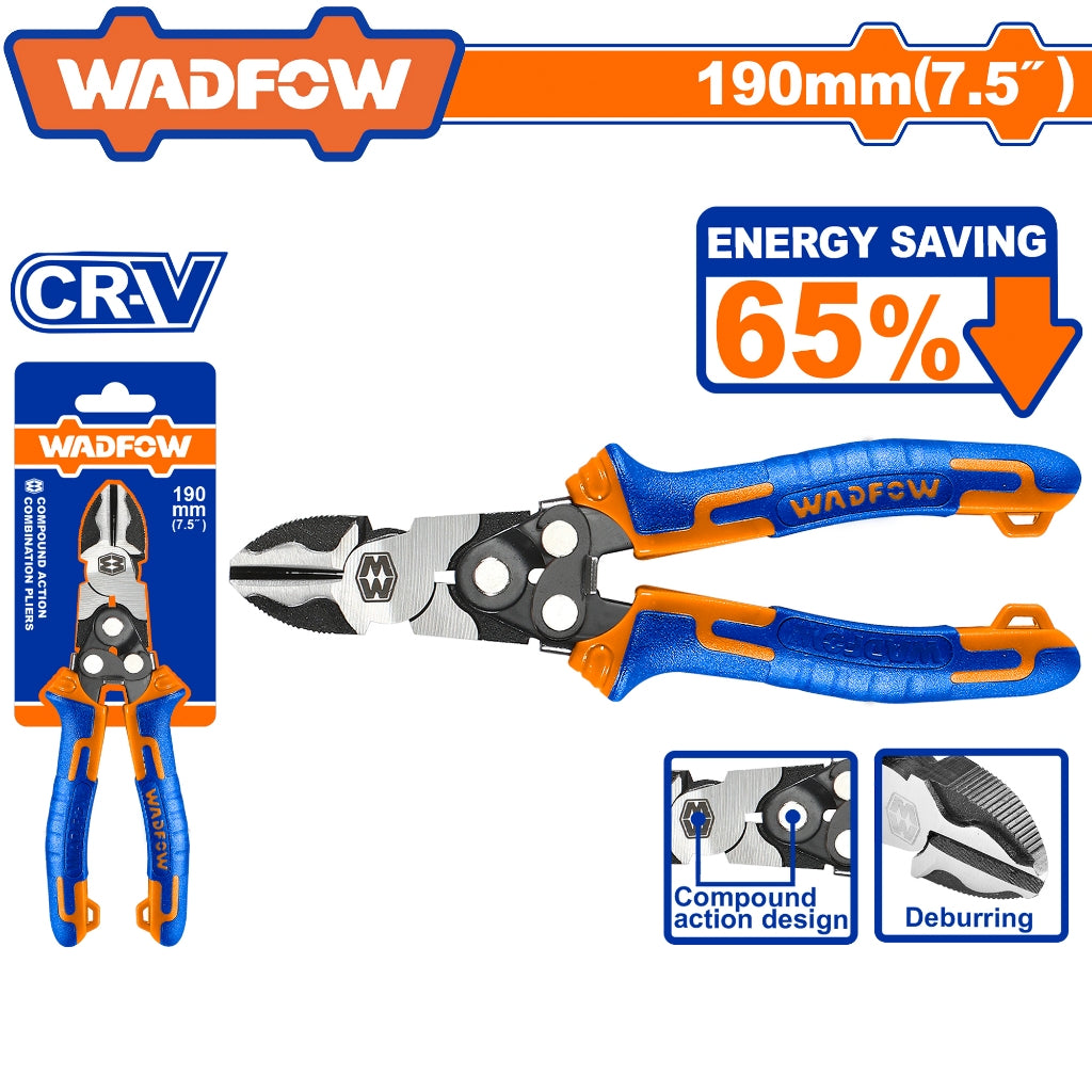 Wadfow Compound Action Diagonal Cutting Pliers 190mm(7.5") WPL3768 WAD-HT