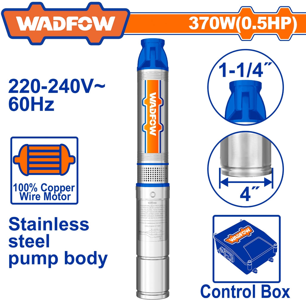 Wadfow 4 Inches Deep Well Pump Stainless Body 370W (0.5Hp) WWPD6011-5 WAD-PT