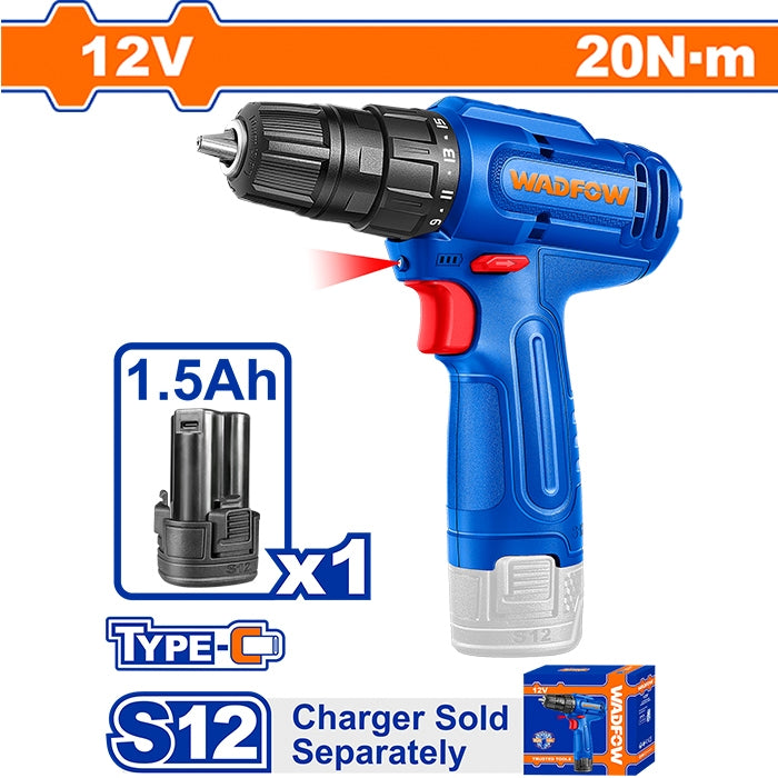 Wadfow P12S/12V Li-Ion Cordless Drill 20Nm Power Tool WCDS518 (WPP)