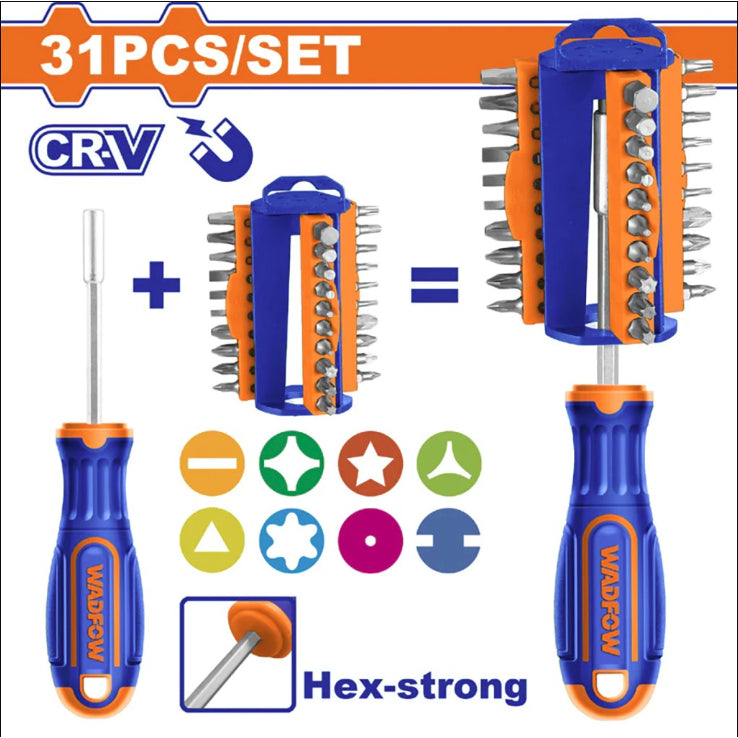 Wadfow 31 Pcs Screwdriver Bits Set for Drilling & Fastening Work WSS8431 (WHT)