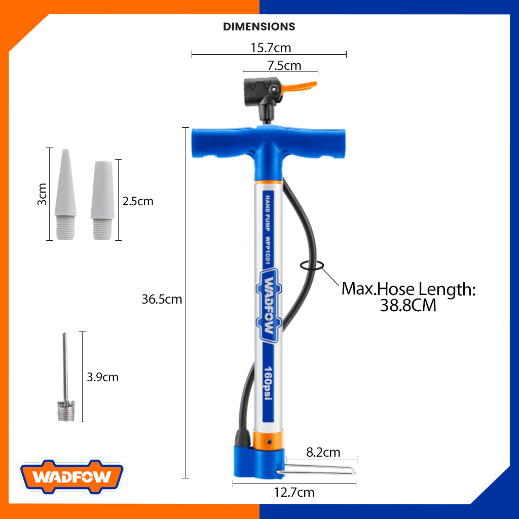 Bicycle Air Hand Pump w/ High Power & High Pressure Durable Hose
