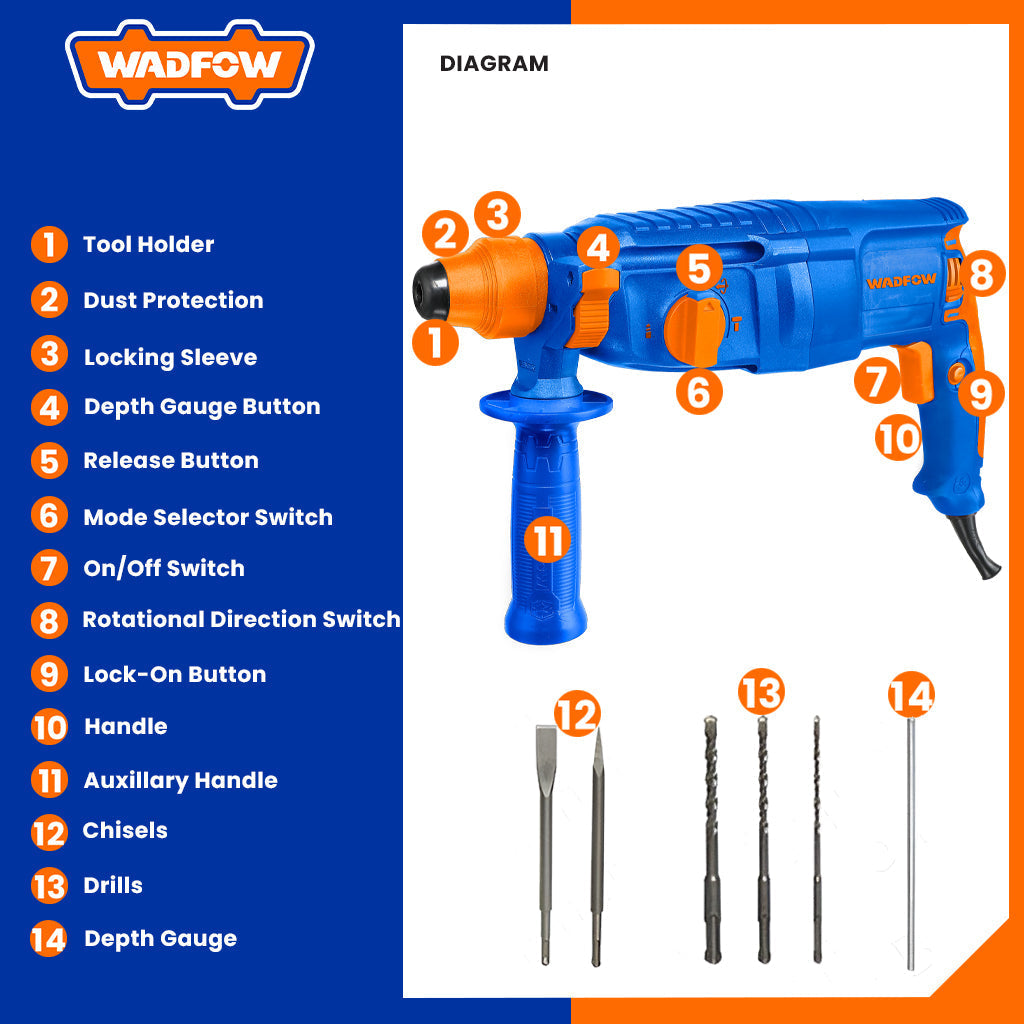 Rotary Hammer Drill 800w WRH1D26