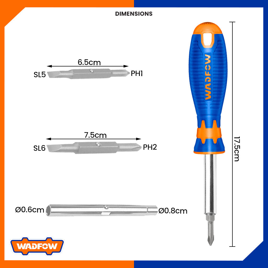 6 in 1 Interchangeable Handle Multi-Purpose Screwdriver Set (sold per piece)