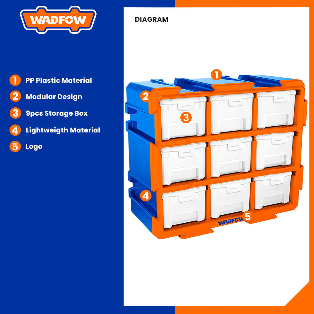 Set of 9pcs Plastic Trays Modular Storage Tower 380 x 155 x 320mm WAD-HT WTB8331