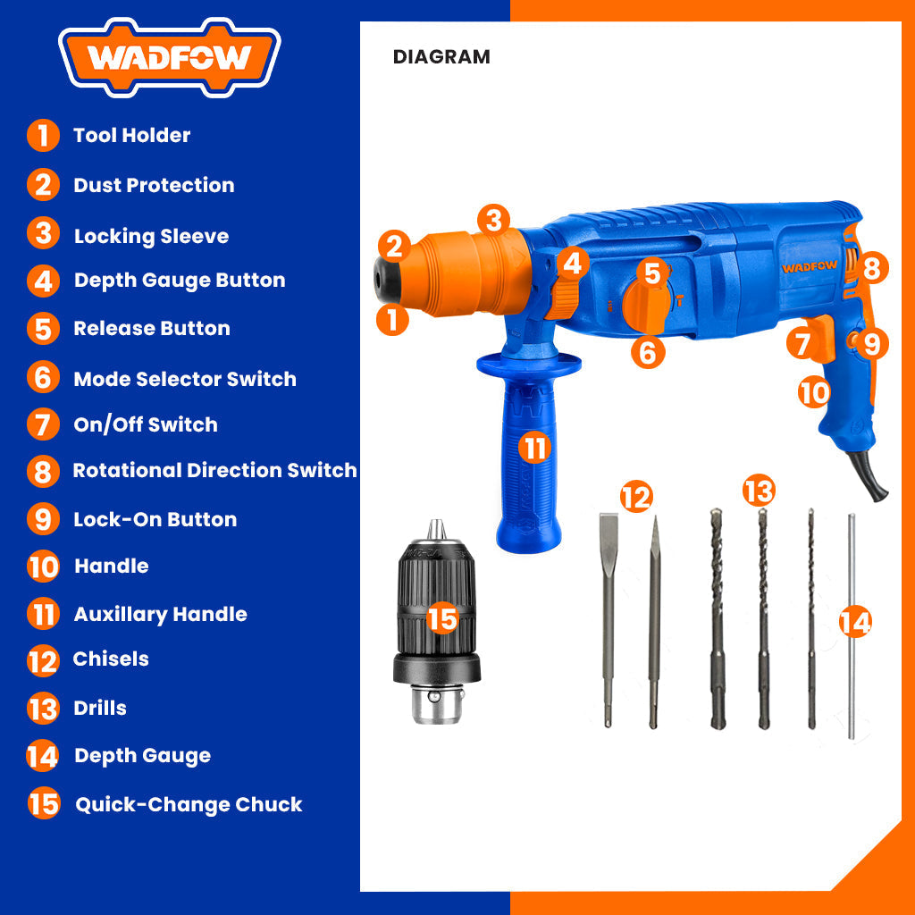 Rotary Hammer Drill Sds Plus System 800Watts WRH1D26-2