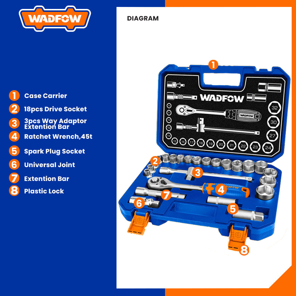 Socket Set Multifunctional Wrenches 25Pcs 1/2 Inches WST2D25