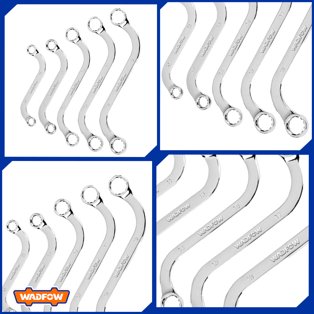 Set of 5 S-shaped double-head Ring Wrench 8-22mm 45# carbon steel, polished WFR4405