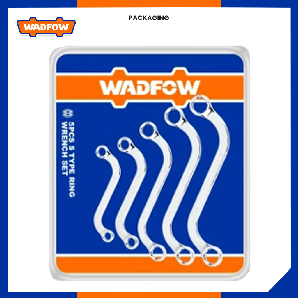 Set of 5 S-shaped double-head Ring Wrench 8-22mm 45# carbon steel, polished WFR4405