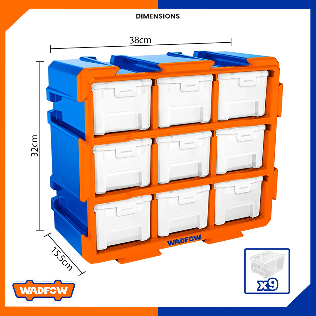Set of 9pcs Plastic Trays Modular Storage Tower 380 x 155 x 320mm WAD-HT WTB8331